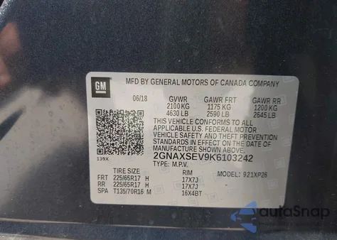 2019 Chevrolet Equinox Ls z USA, uszkodzony, nr VIN 2GNAXSEV9K6103242